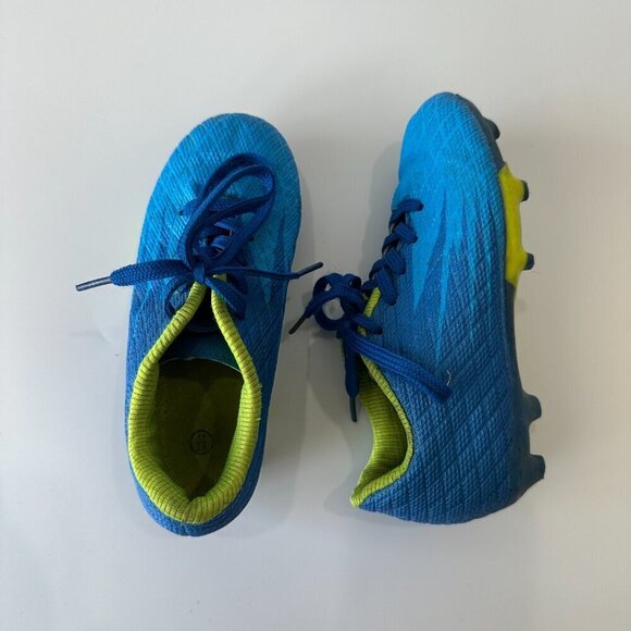 Blue Kids Athletic Outdoor Firm Ground Turf Sports Soccer Cleats Lace Up Shoes - Picture 4 of 6